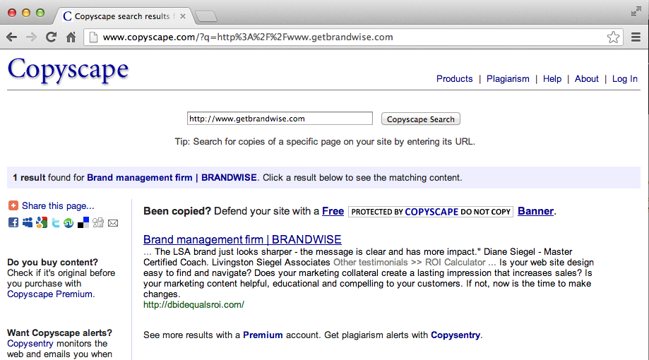 Copyscape website web content plagiarism checker